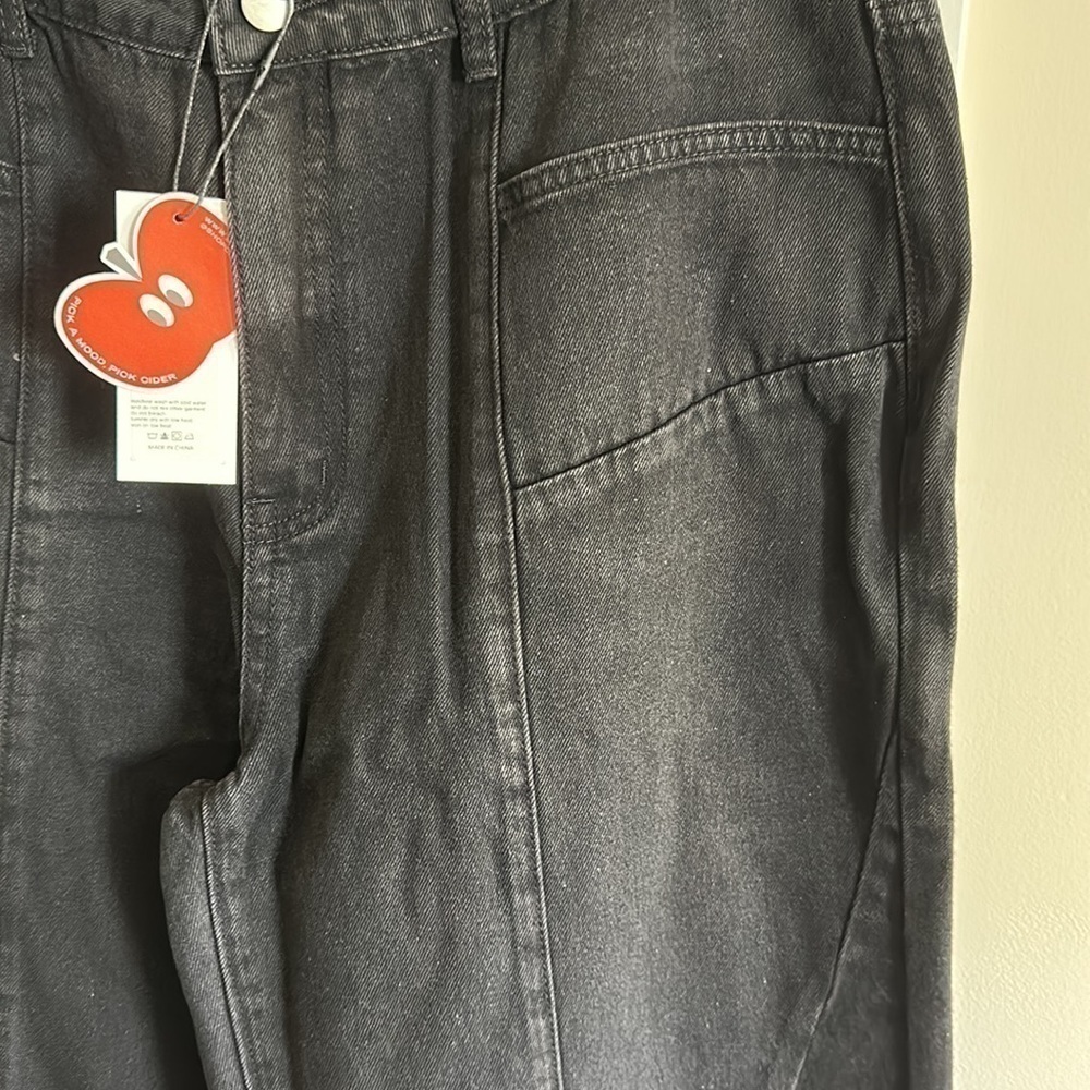 Cider Middle Waist Pocket Wide Leg BLACK Jeans - Picture 3 of 9